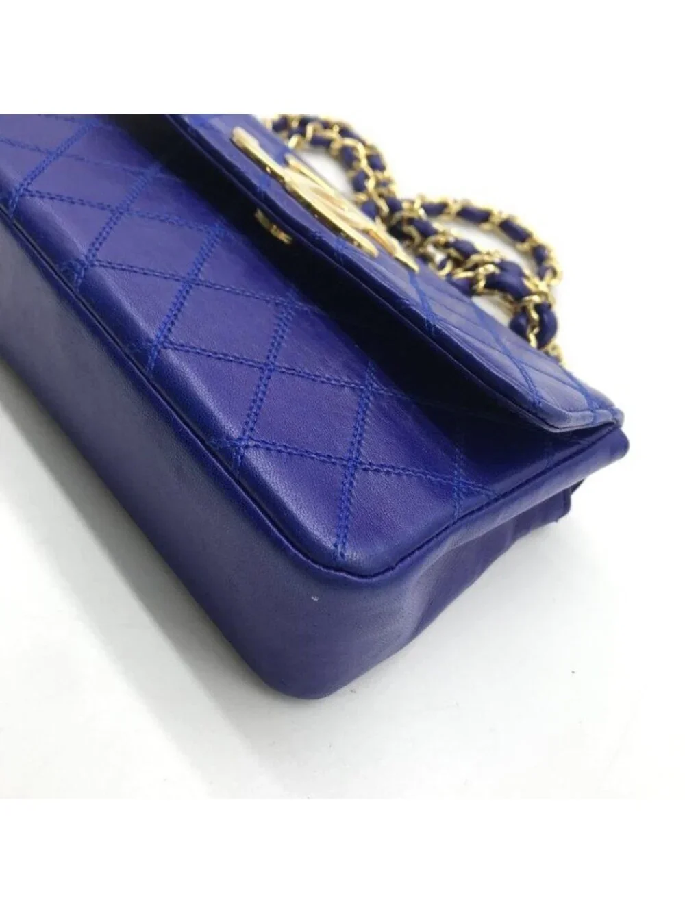 Chanel Bicolor Chain Shoulder Bag Big CC Logo Gold Quilted Blue